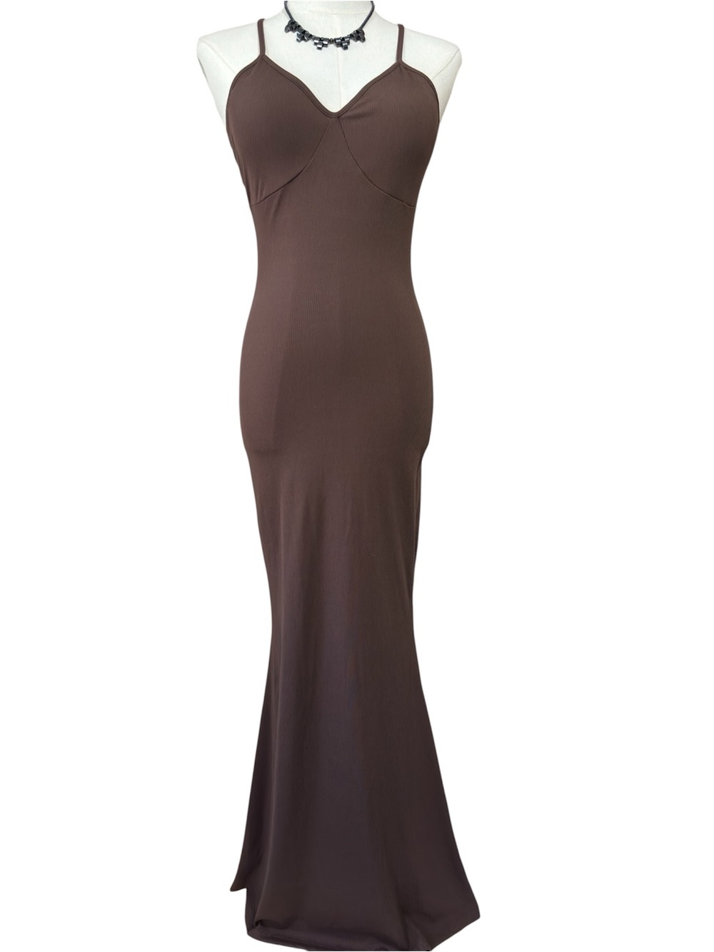 Wild Fable Brown Ribbed Contour Maxi Dress with spaghetti Straps Size Small